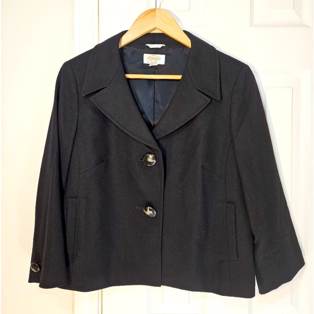 Talbots Womens Blazer Petite 16 Black Jacket Made in Italy Wool